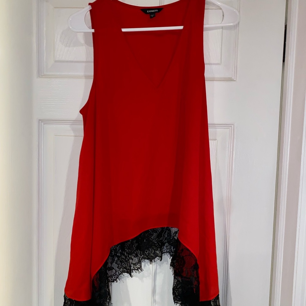 Red tank top with black lace